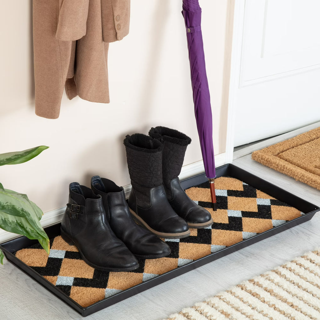 Black Metal Boot Tray with Coir Insert C7184