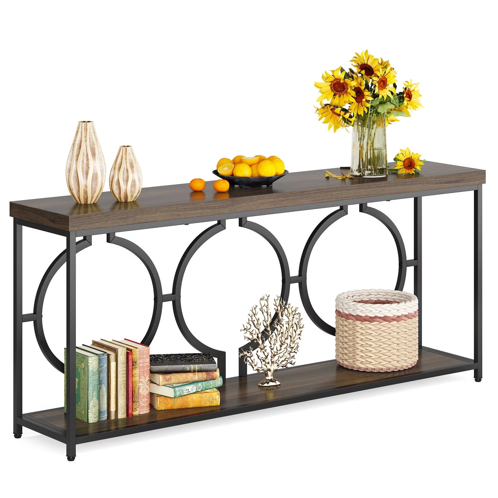 70.9" Extra Long Console Table, Rustic Brown & Black Z29269