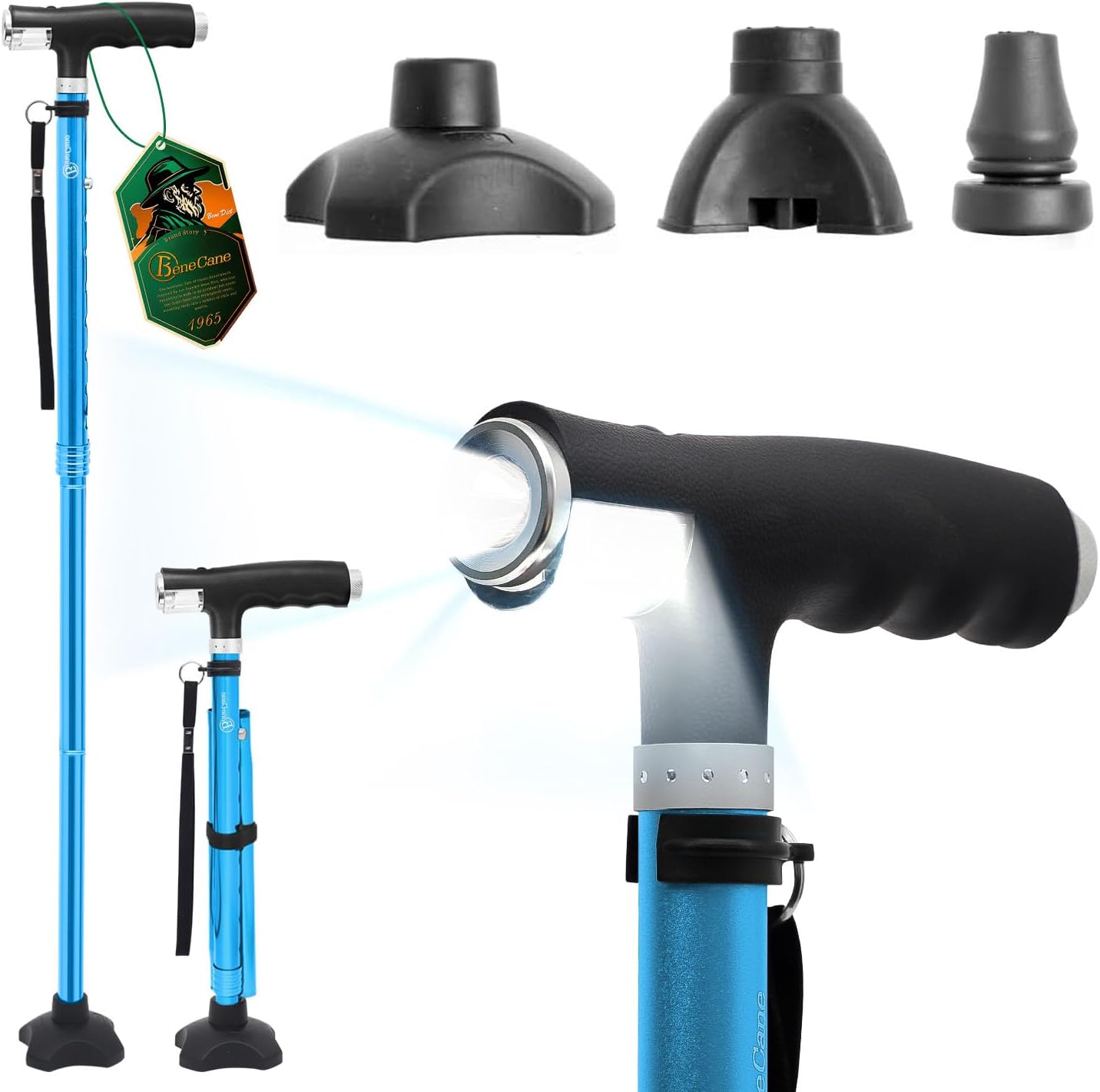 Folding Walking Cane with Two Led Lights Quad Cane G4031