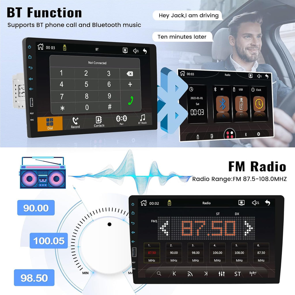 9 Inch Touchscreen Single Din Car Stereo with Wireless Carplay Android Auto Bluetooth FM EQ Backup Camera Car MP5 Player with Steering Wheel Control 7 Color Light MIC J7883