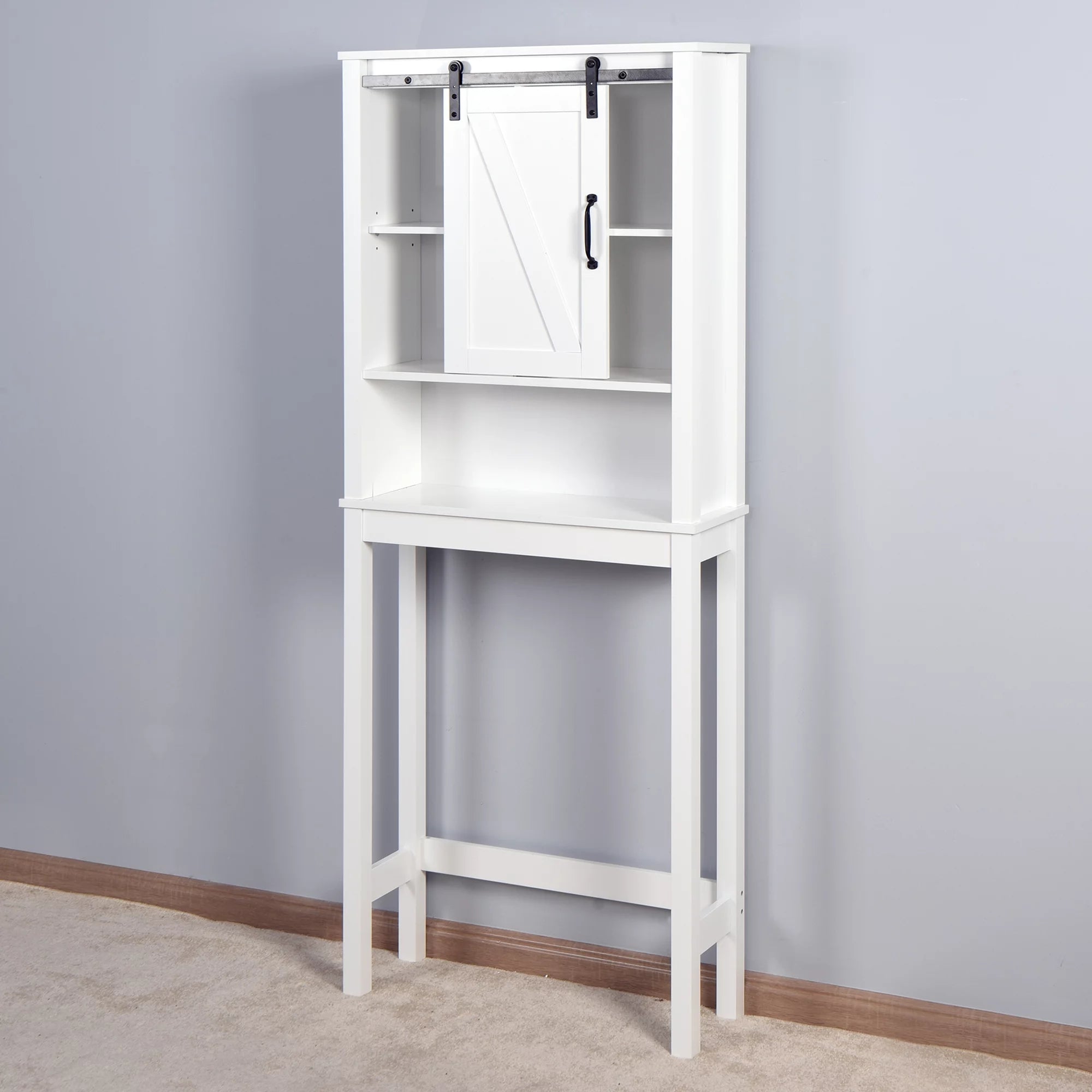 Over-the-Toilet Storage Cabinet with Adjustable Shelves and Barn Door 27.16 x 9.06 x 67 inch V64083
