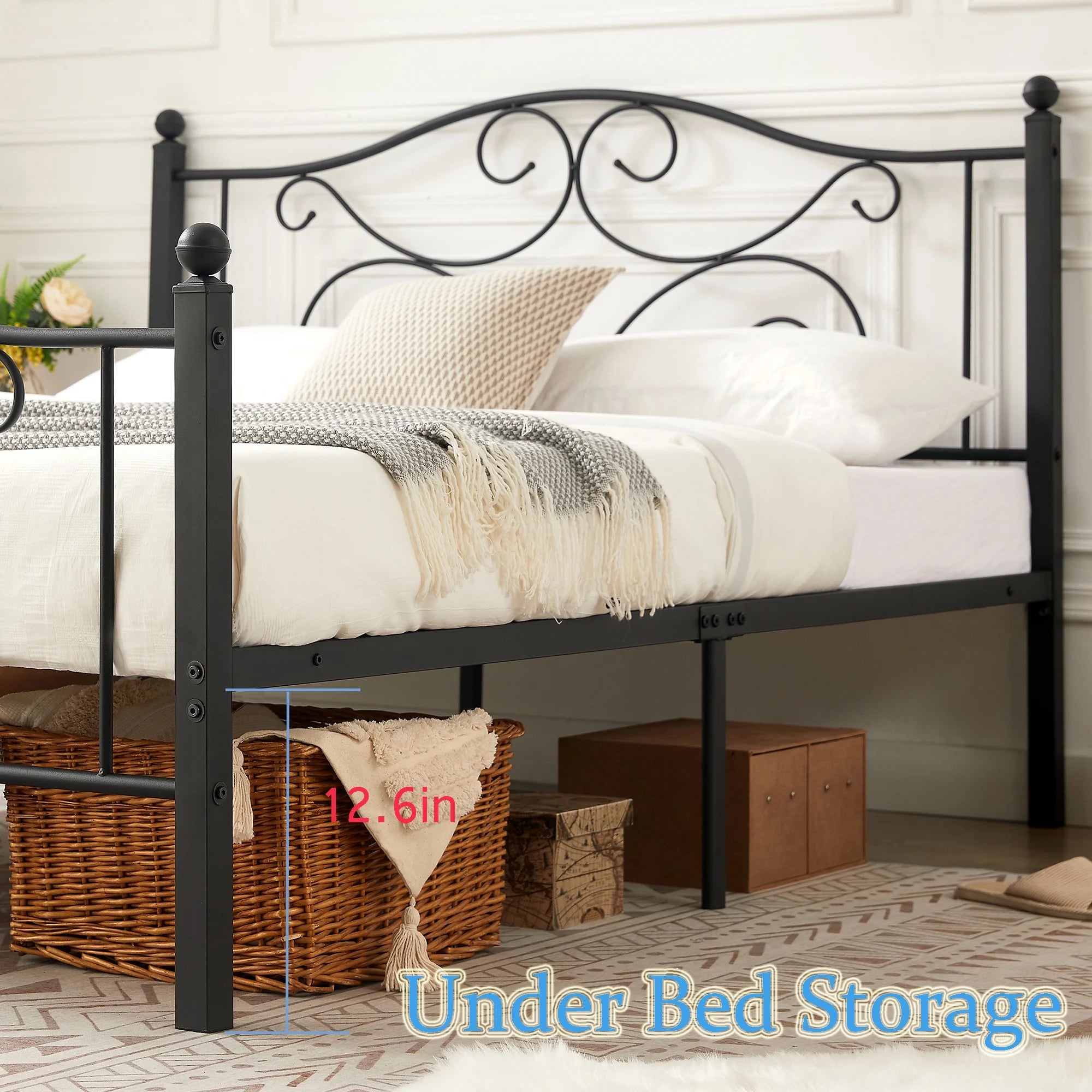 Black Full Size Metal Platform Bed Frame with Headboard and Footboard V54044