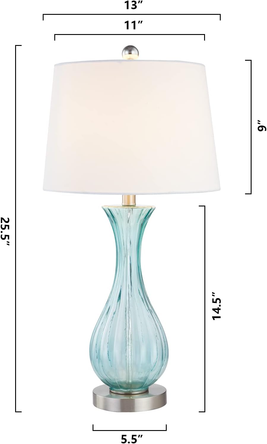 Set of 2 Blue Glass Table Lamps with White Shade R6486