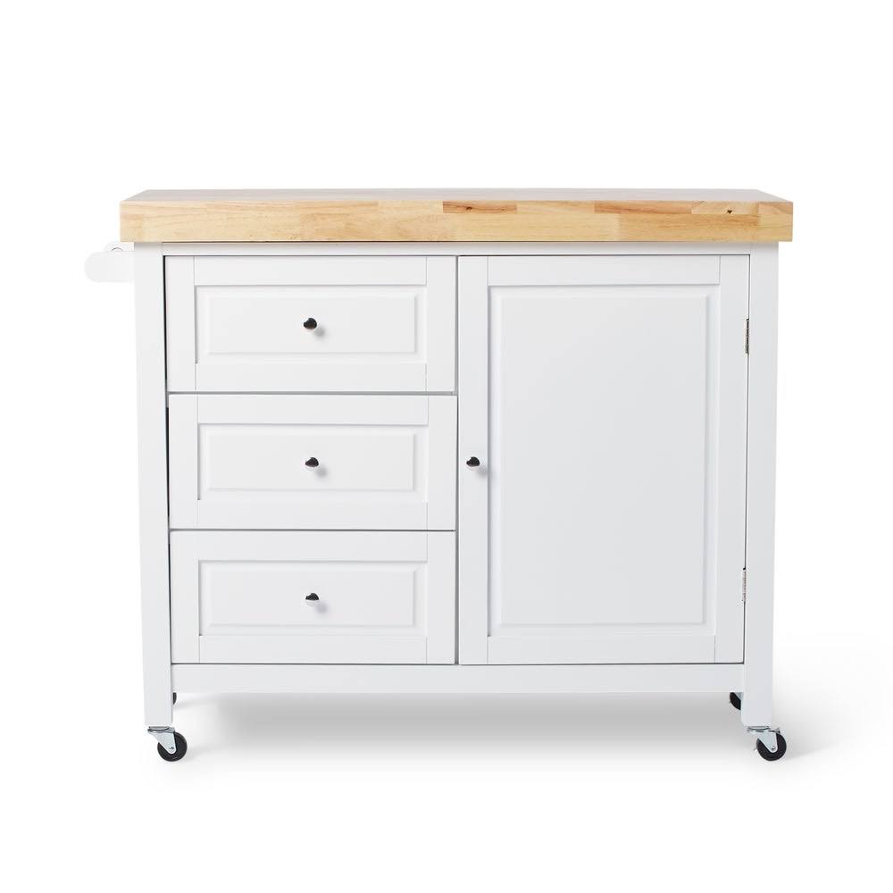 White Rubberwood Kitchen Island Cart V9737