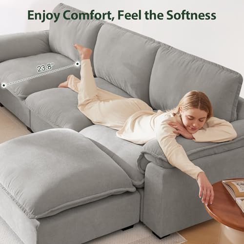 Ivory Beige Chenille Modular Sectional Sofa E504