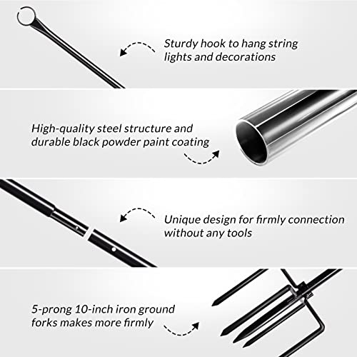 9.4FT Outdoor Metal String Light Pole with 5-Prong Fork Steel Stand S720