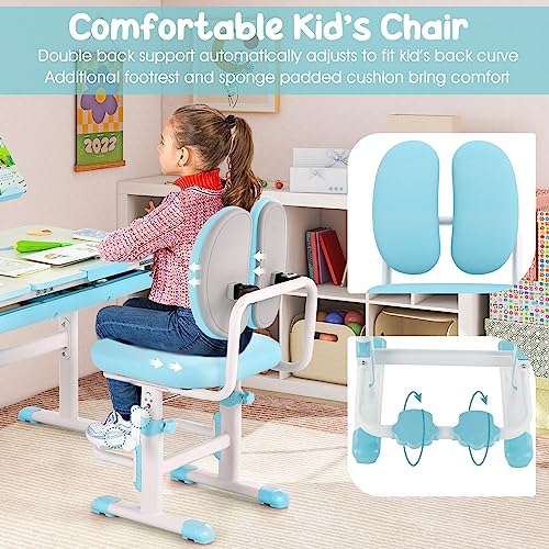 Pink Height-Adjustable Kids Desk and Chair Set with Tiltable Desktop D55147