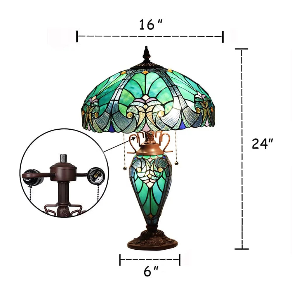 Tiffany Table Lamp 16" Wide Handmade Stained Glass Lamp Shade 3 Light Sea Green Z45724
