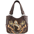 Horse Floral Embroidered Studded Concealed Carry Shoulder Purse Handbag D146
