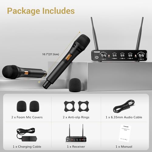 Wireless Microphone System, UHF Cordless Handheld Dynamic Mic Kit with Receiver, Black D65346