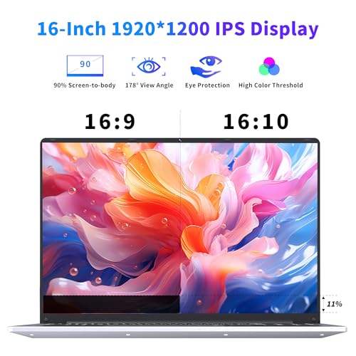 16 Inch Laptop Computer with 16GB RAM 1TB SSD N100 Processor FHD 1920 * 1200 Backlit Keyboard Windows 11 Pro Fingerprint Unlock C99103