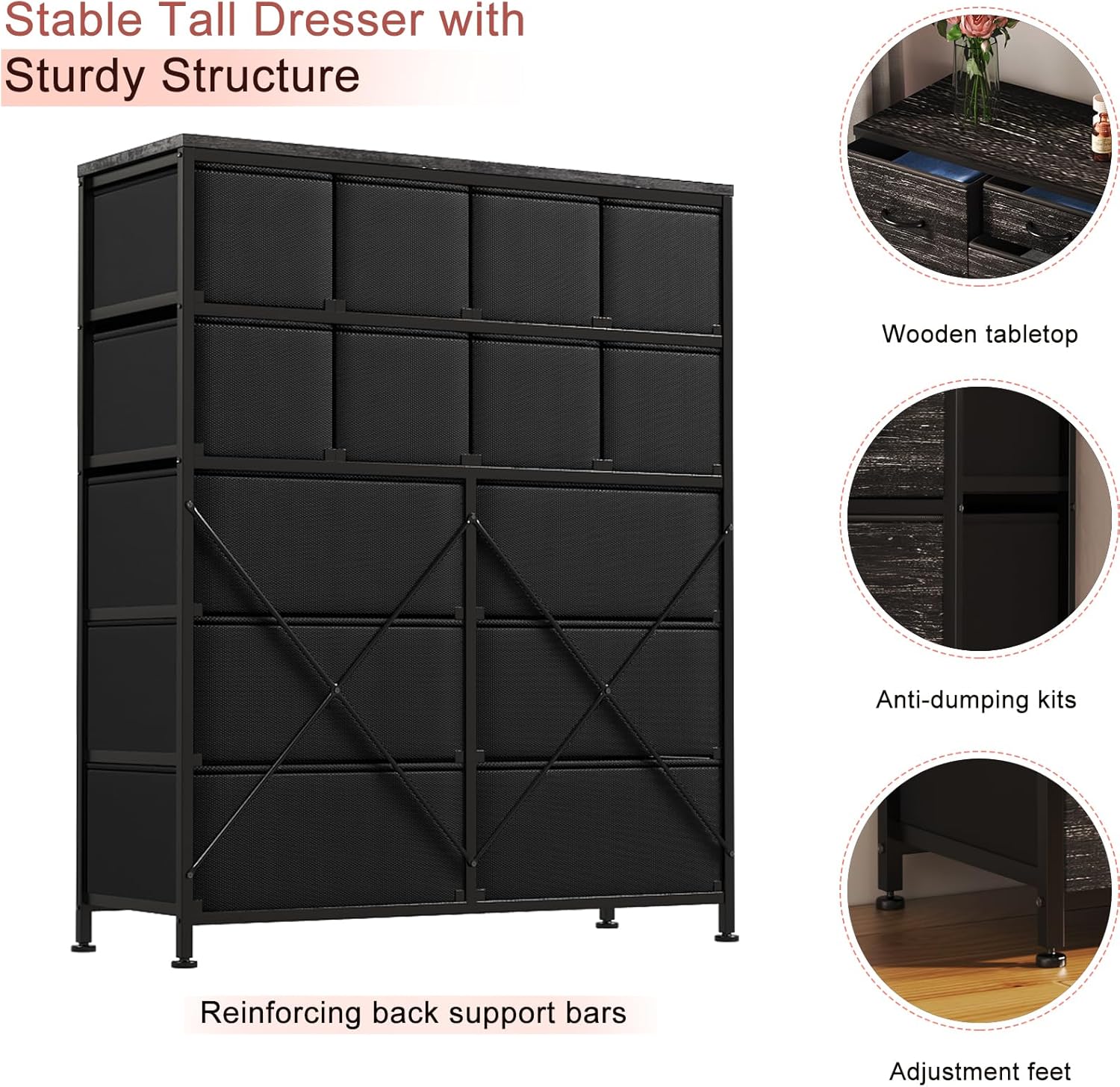 14 Drawer Tall Fabric Dresser N62875