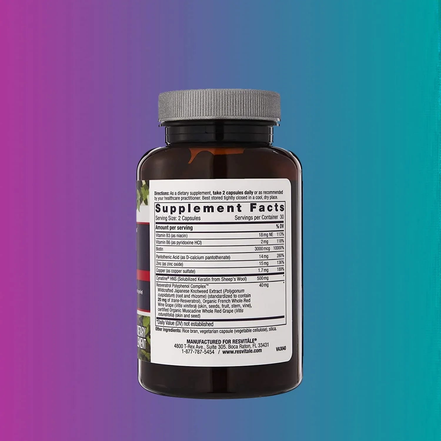 Keratin Hair Supporter with Biotin, Vitamin B6, Pantothenic Acid - 60 Veggie Caps E120182