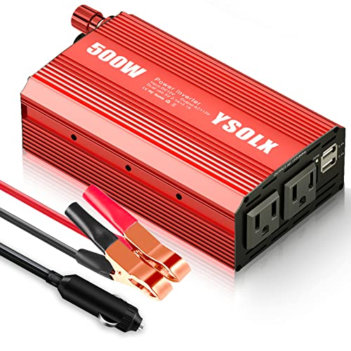500W Power Inverter DC 12V to 110V AC Converter with 2 USB Ports and 2 AC Outlet I128618