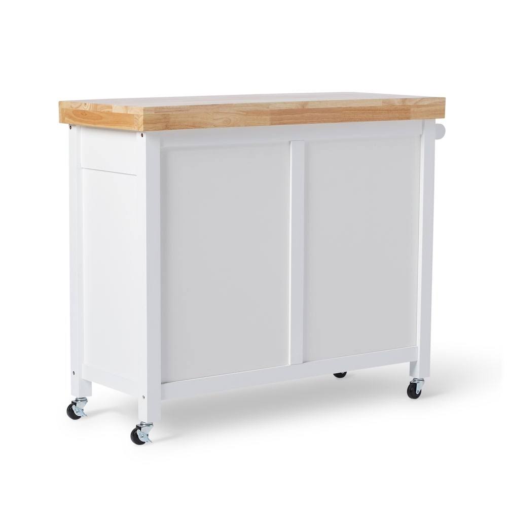 White Rubberwood Kitchen Island Cart V9737