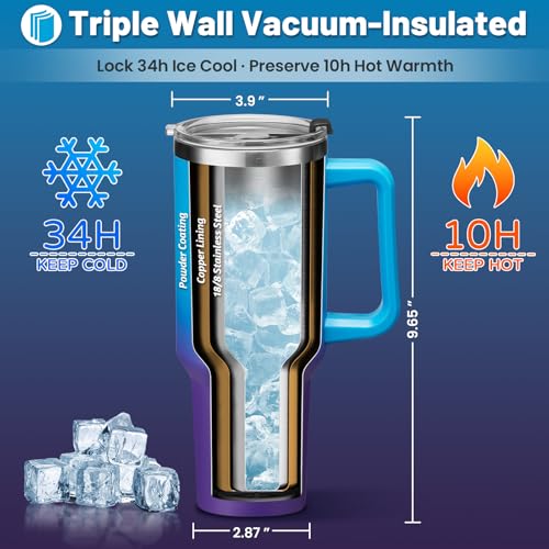 40 oz Vacuum Insulated Stainless Steel Tumbler with Handle and Straw Lid Y4035