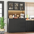 Black 71" Kitchen Pantry Cabinet with LED Lights and Charging Station R267550