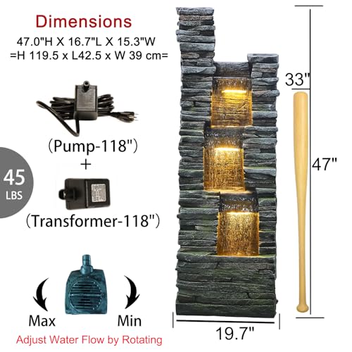 37.4 inches Tall Freestanding Fountain with LED Lights F8989