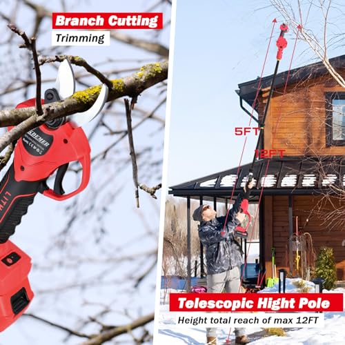 Electric Pruning Shears with LCD Display, Cordless, 2 Rechargeable 2Ah Lithium Batteries, 1.2 Inch Cutting Diameter O711674