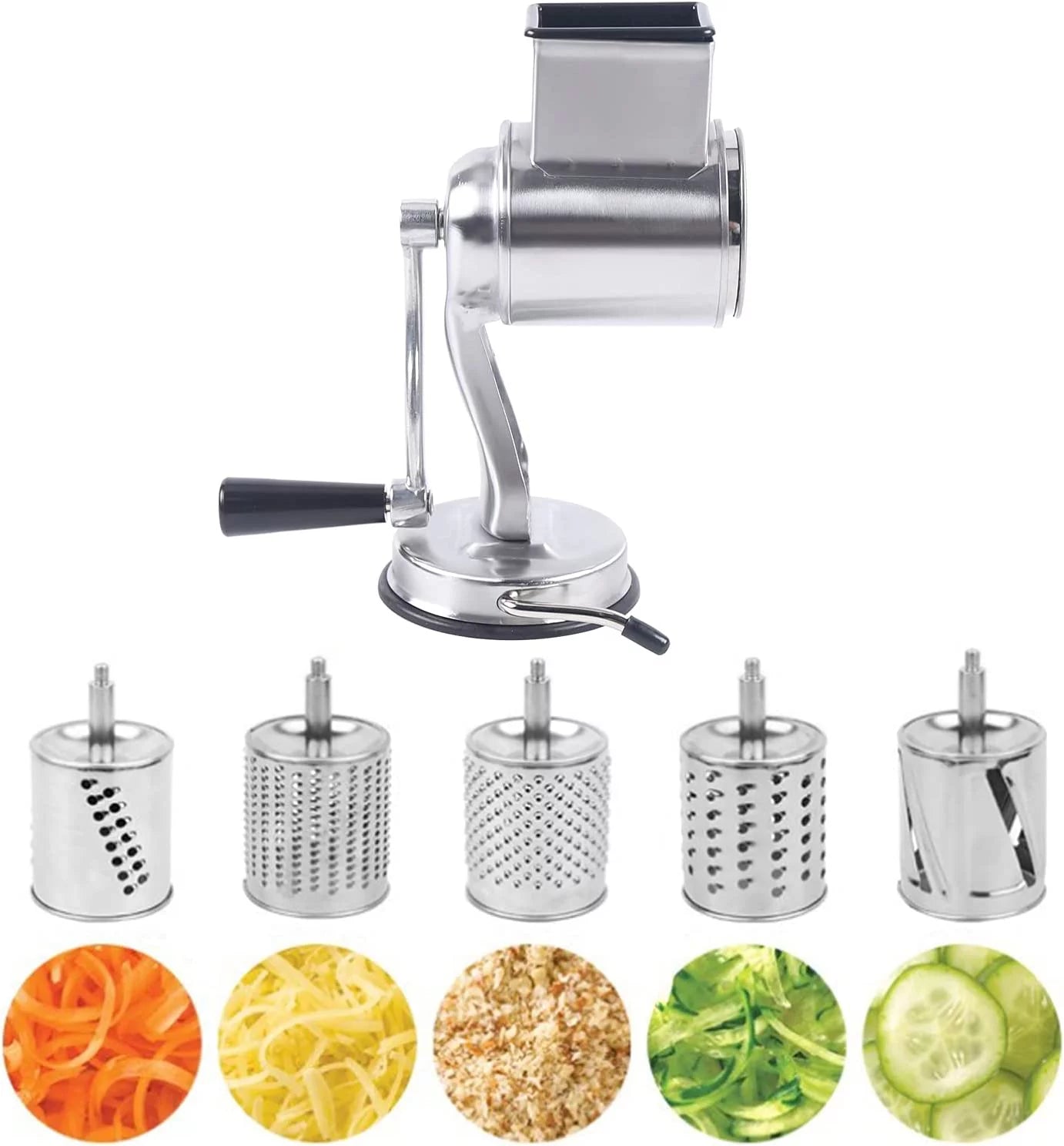 Manual Rotary Drum Food Grater Vegetable Shredder Slicer Grinder Set with 5 Blade Y5086