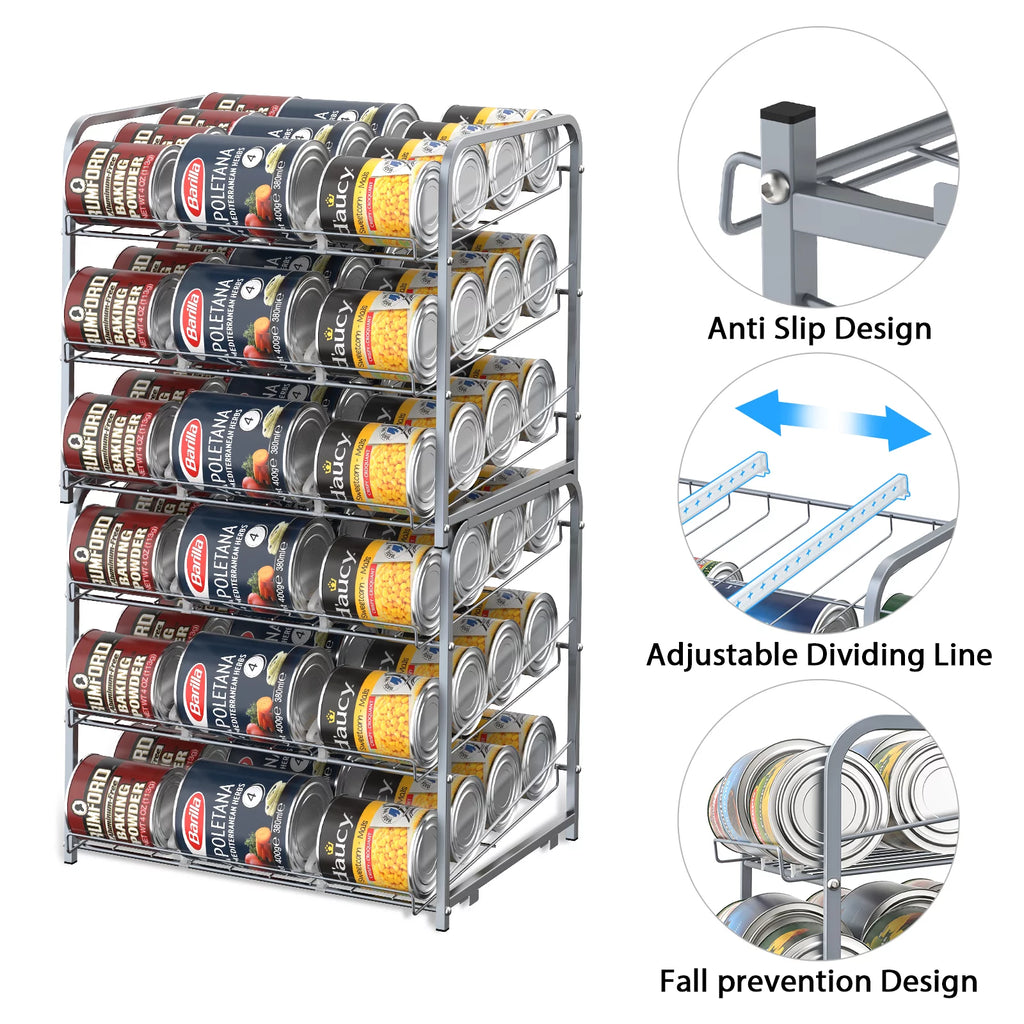 2 Pack 3-Tier Stackable Can Rack Organizer Storage Holder, Silver D866
