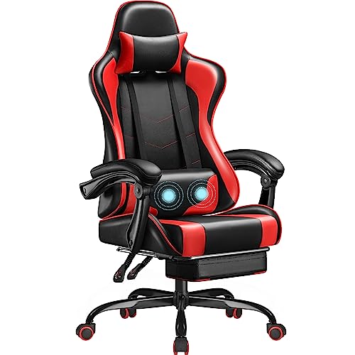 White Ergonomic Gaming Chair with Footrest and Massage Lumbar Support I603
