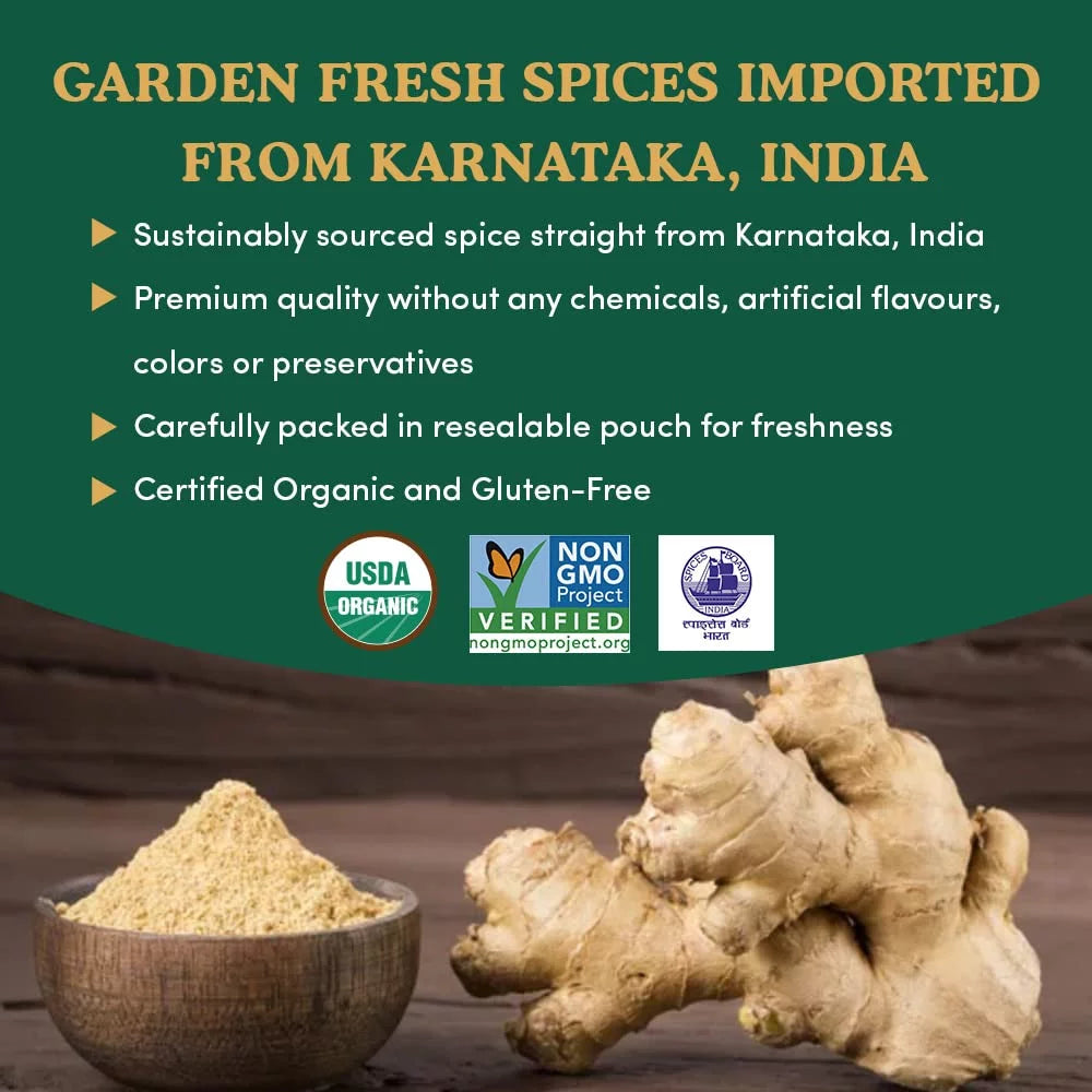 Organic Ginger Powder 454g 100% Raw Ground Ginger Root Powder in Resealable Zip Lock Pouch V382
