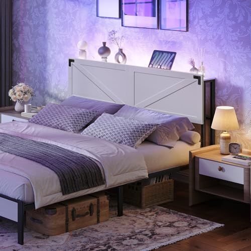 White Queen Size Headboard with LED Lights G565403