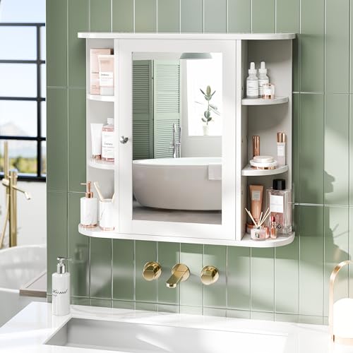 White Bathroom Mirror Cabinet with 6 Open Shelves E5298