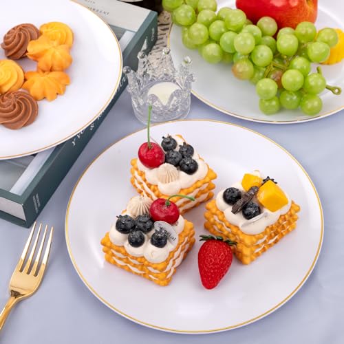 50 Pcs Gold Rim White Plastic Dinner Plates I977