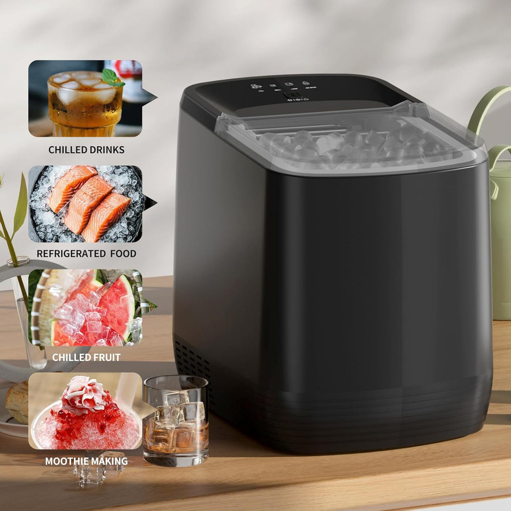 Countertop Ice Maker, 3.5 Minutes Fast Ice Making Machine Auto-Cleaning Function, Portable Ice Maker with Basket and Scoop A503