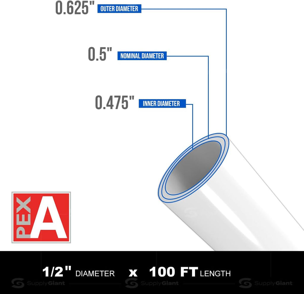 1/2 Inch X 100 Feet White PEX Pipe Tubing Coil U391