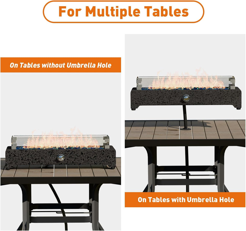 28" Tabletop Propane Fire Pit with Stainless Steel Burner and Glass Rocks Z1006