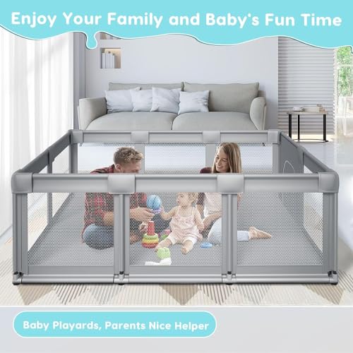 Large Baby Playpen with Soft Breathable Mesh, Grey B575