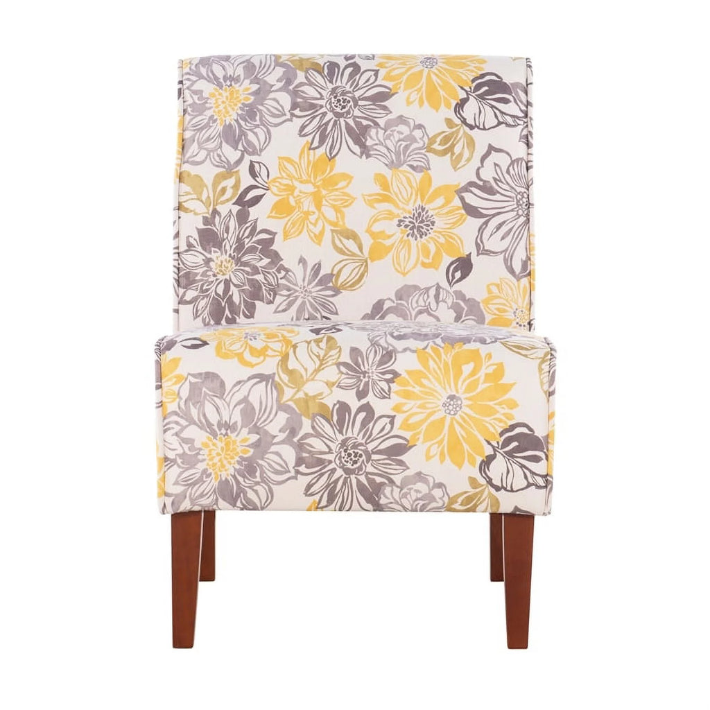 Gray Yellow Fabric Floral Accent Chair Z930916