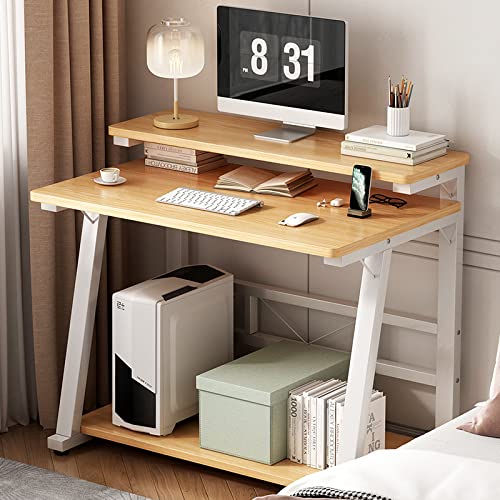 30 Inch Oak Computer Desk with Monitor Stand and Storage Shelves Y6790