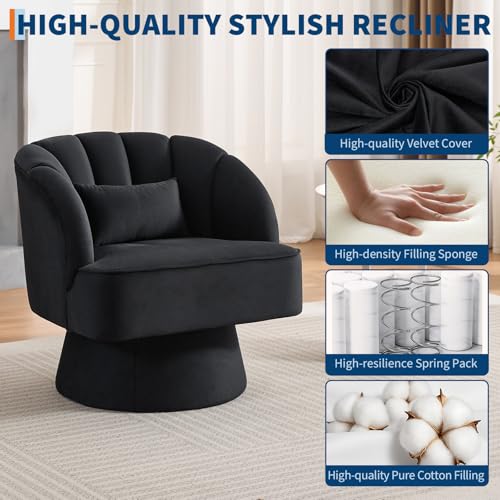 Black Teddy Fabric Swivel Barrel Accent Chair G844252