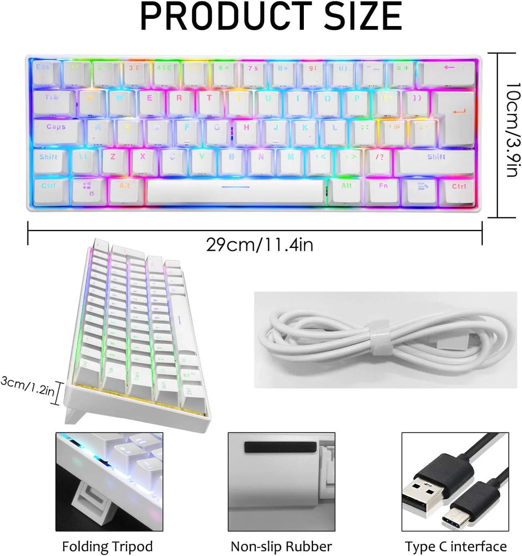 White 62 Keys Wired Mechanical Gaming Keyboard H72860