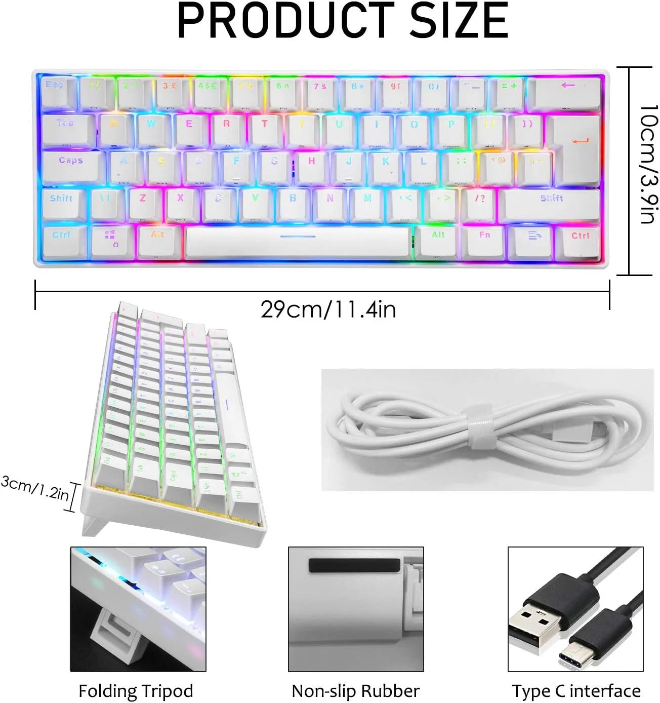 White 62 Keys Wired Mechanical Gaming Keyboard H72860