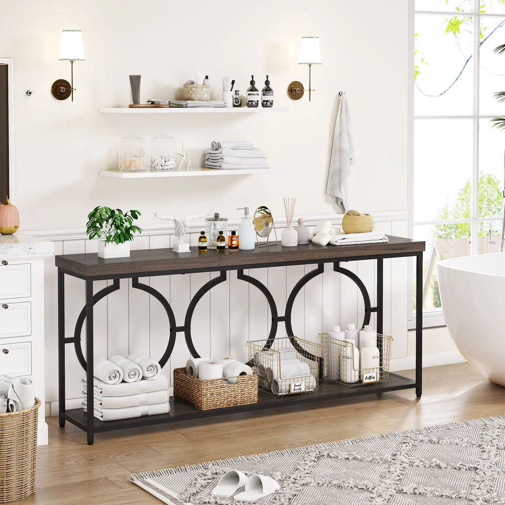 70.9" Extra Long Console Table, Rustic Brown & Black Z29269