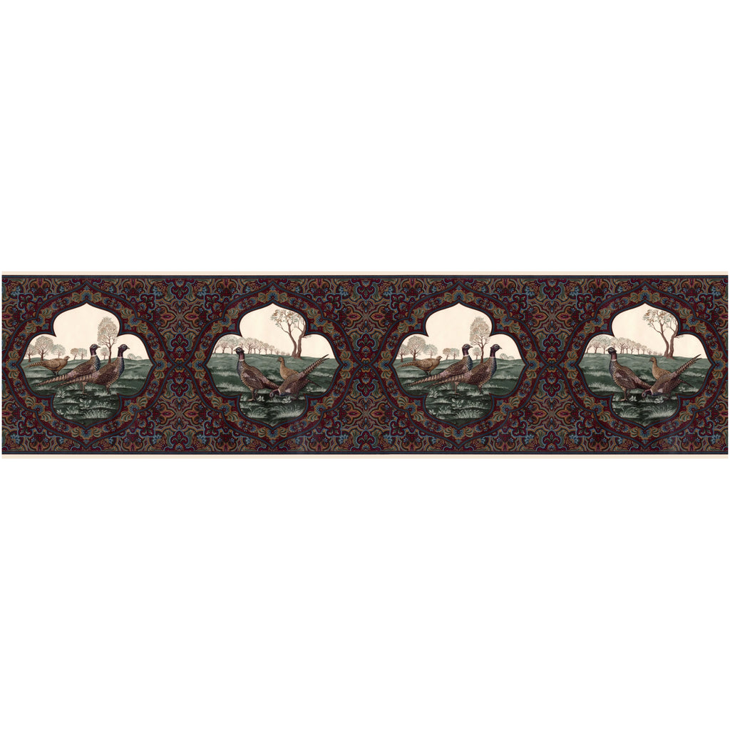 Dark burgundy, Green, Blue, Brown Wallpaper Border, 15' L x 10.25" W P888008