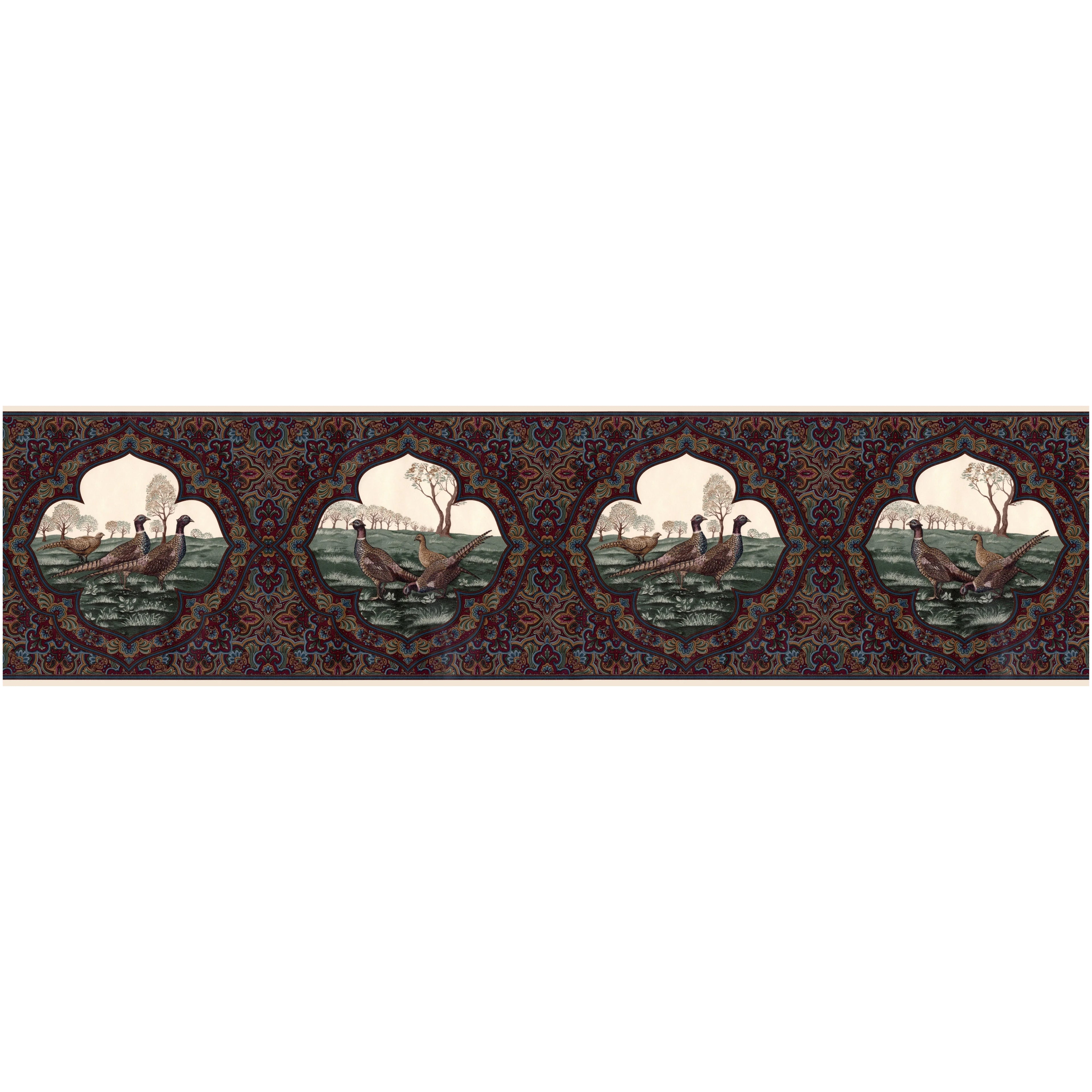 Dark burgundy, Green, Blue, Brown Wallpaper Border, 15' L x 10.25" W P888008