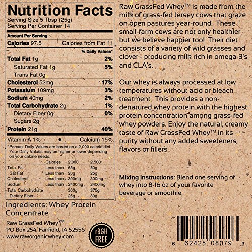 Raw Grass Fed Whey Protein Powder, Unflavored, Unsweetened (12 OZ) L9682