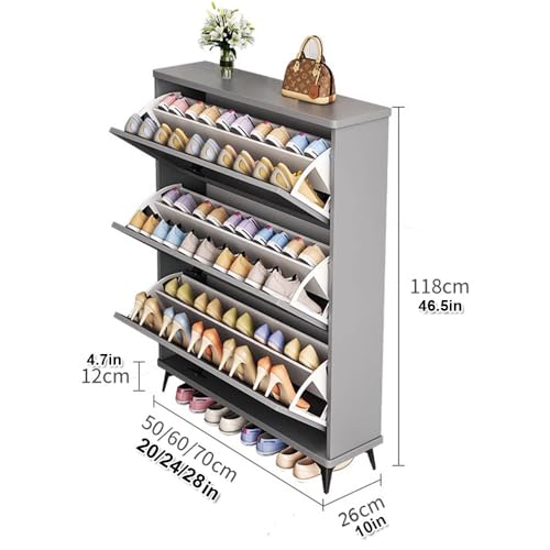 Gray Slim Shoe Cabinet with 3 Flip Drawers J158
