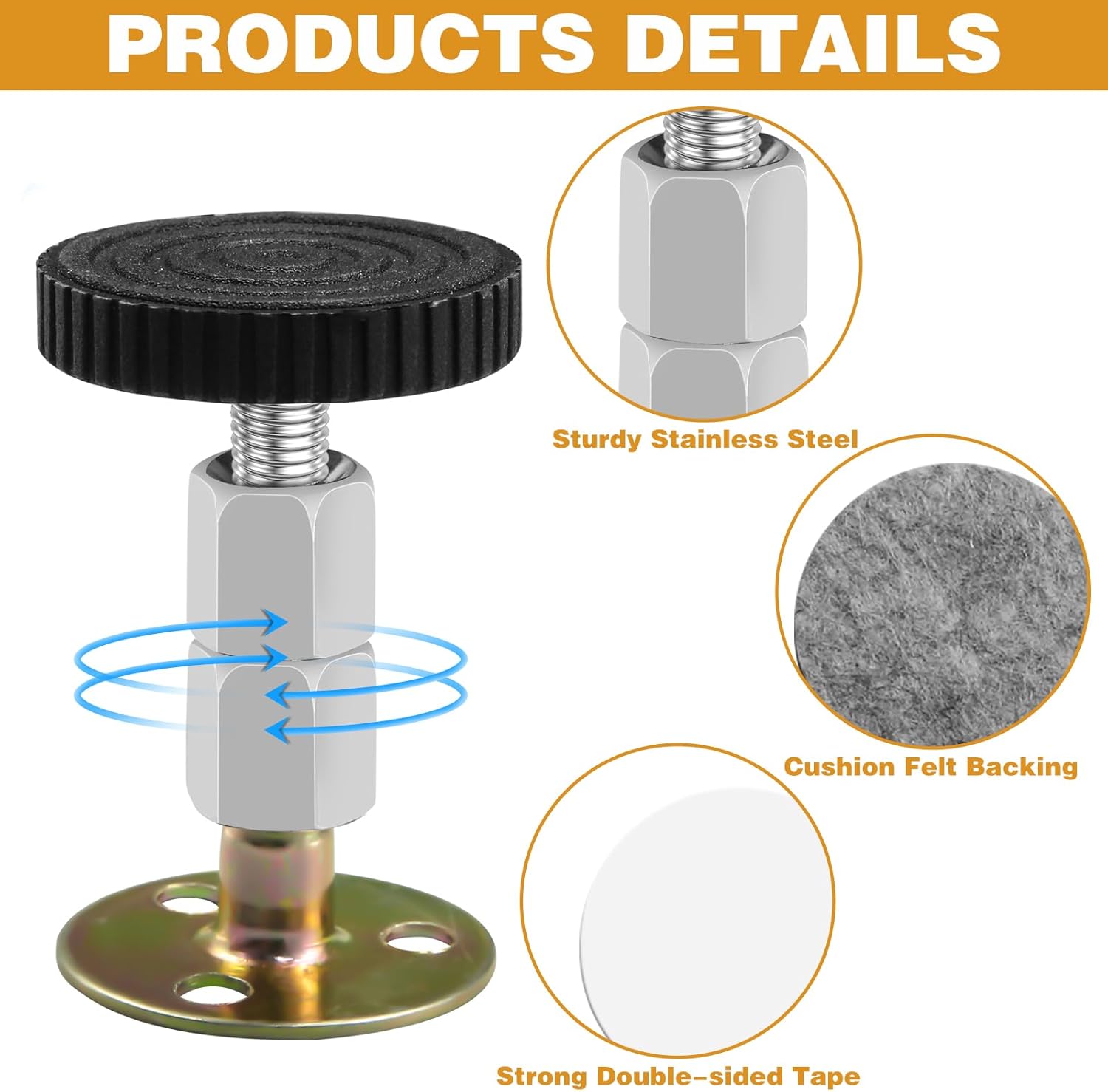 4 Pcs Adjustable Furniture Legs with 16 Thread, 64-87mm S290