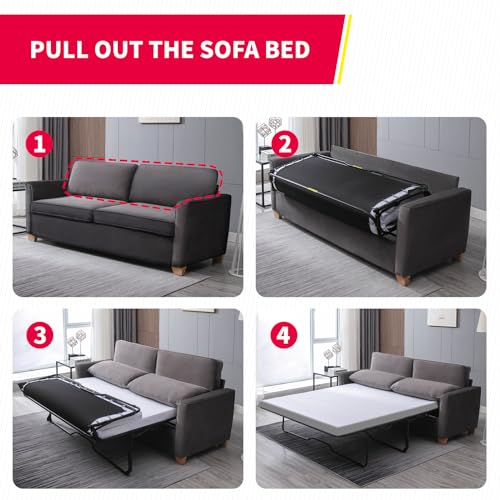 Queen Size Velvet Pull Out Sofa Bed with Foam Mattress P5381