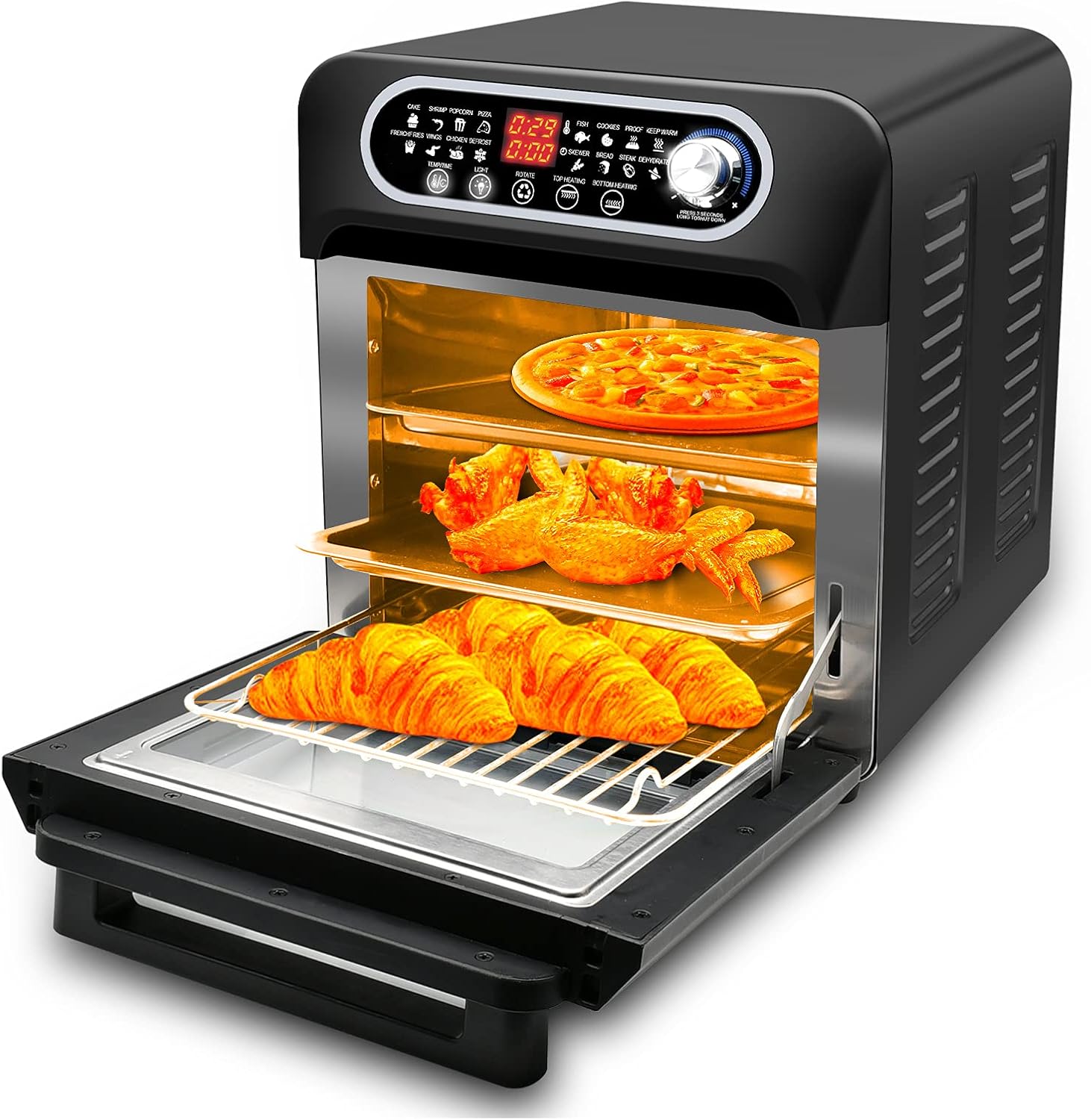 15.8qt 3-layer 16-in-1 Convection Air Fryer Toaster Oven with 6 Accessories, 1500W, Stainless Steel G9723