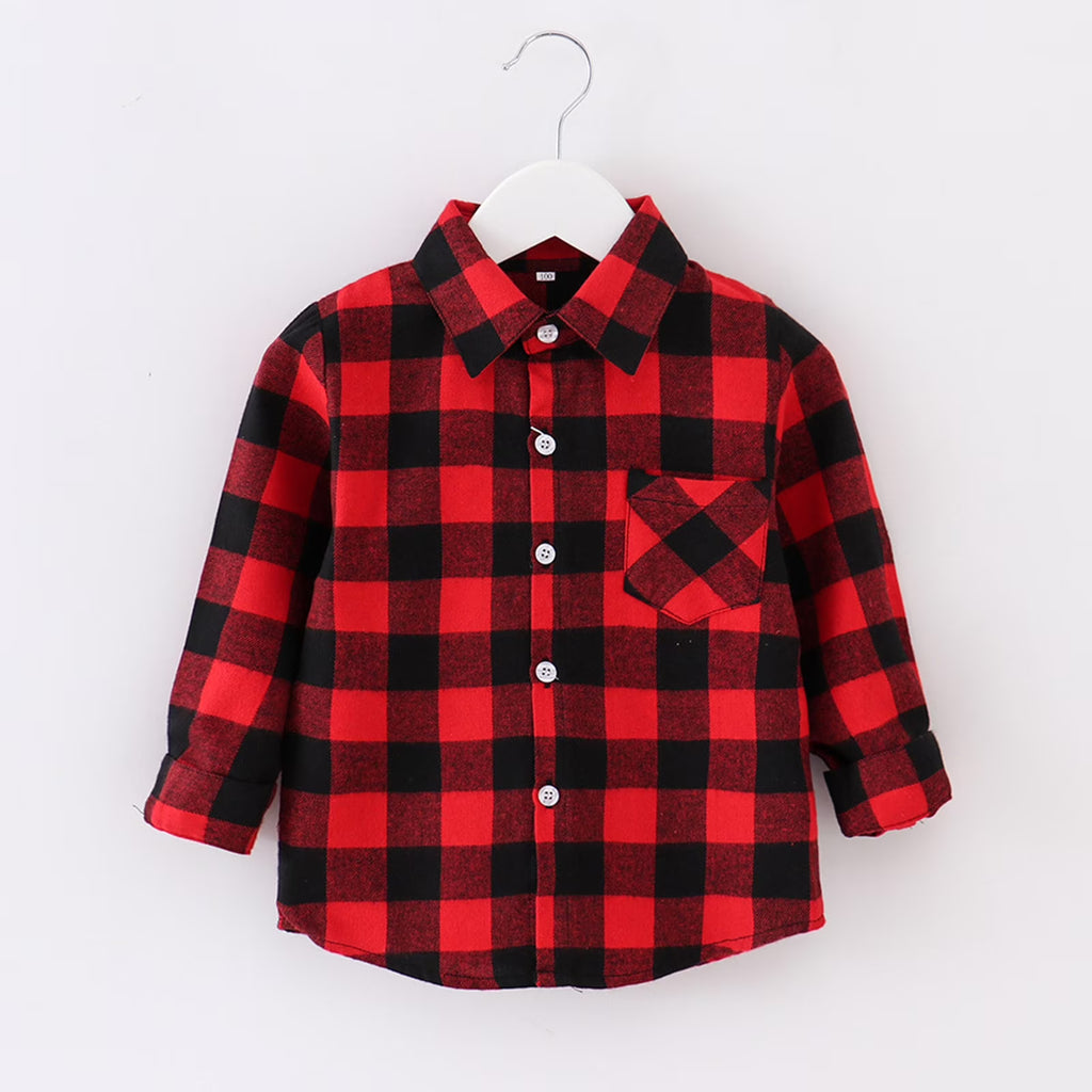 Boys Flannel Plaid Long Sleeve Button Down Coat Q18039