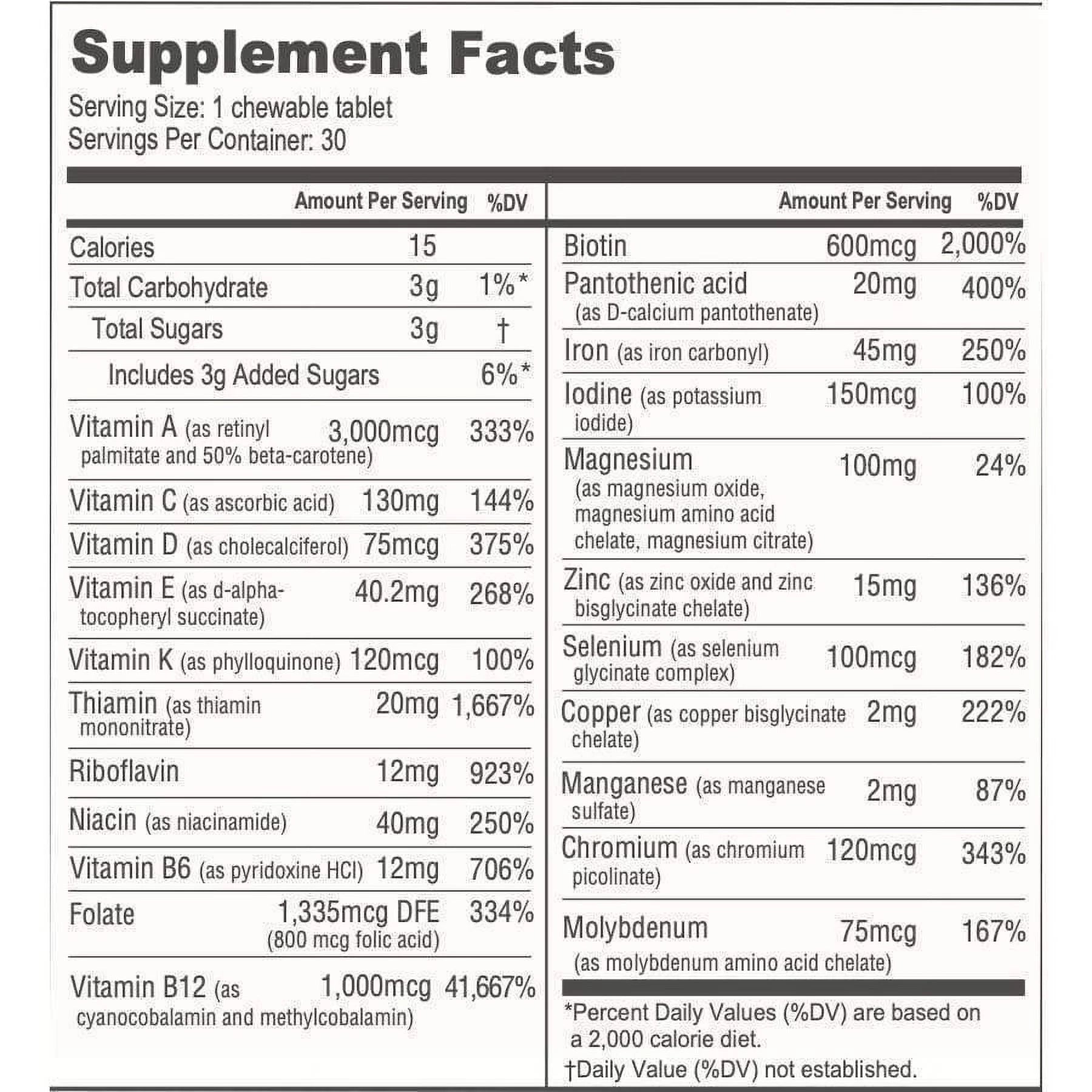 6-Month Supply Chewable Multivitamin with Iron and Calcium Citrate L976