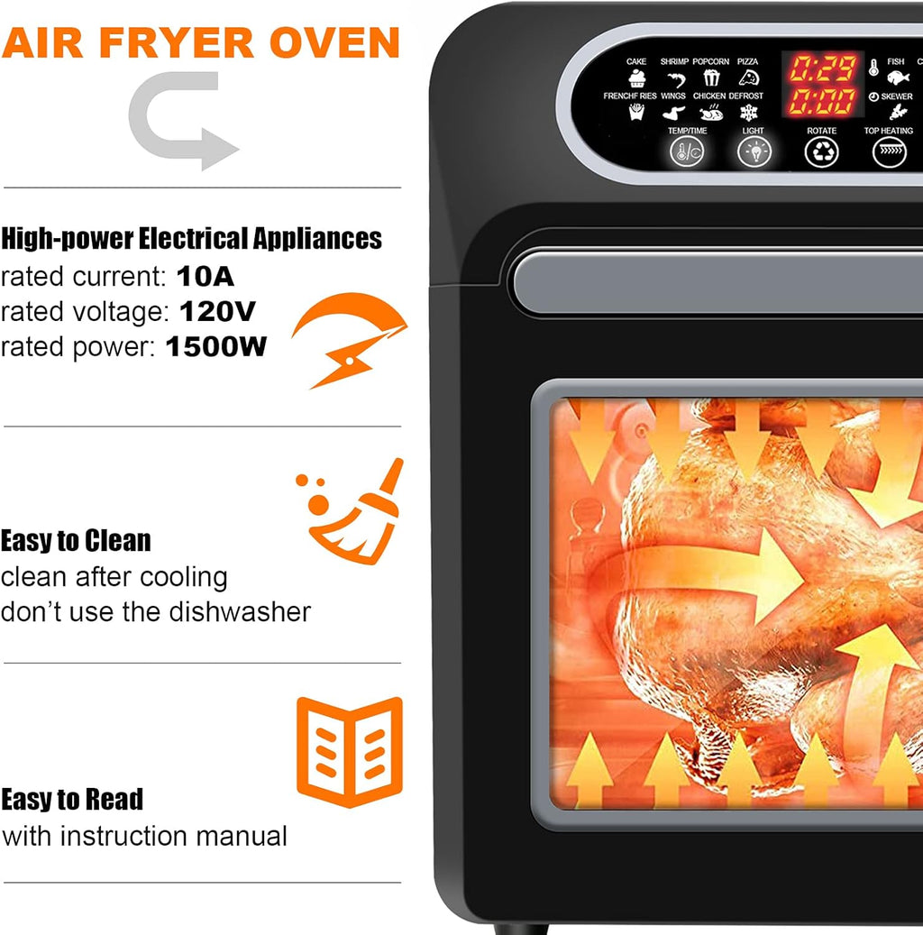 15.8qt 3-layer 16-in-1 Convection Air Fryer Toaster Oven with 6 Accessories, 1500W, Stainless Steel G9723